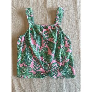 Tommy Bahamas Girls Botanical Print Knot Front Tank Pink Green Size 7/8